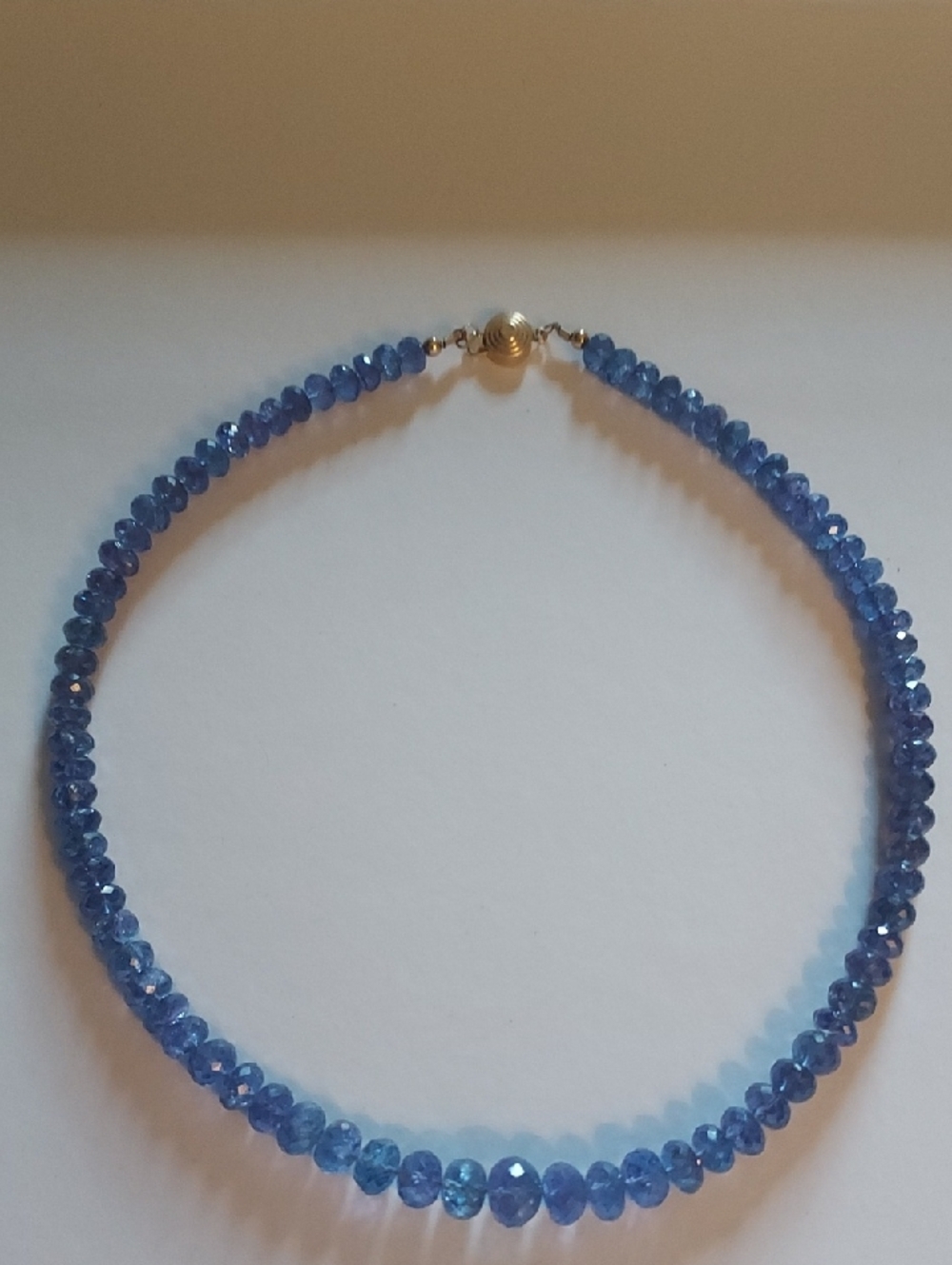 Faceted Tansanite  Beaded Necklace with 14k Gold Clasp, On Silk 15in Extra 6 Bea